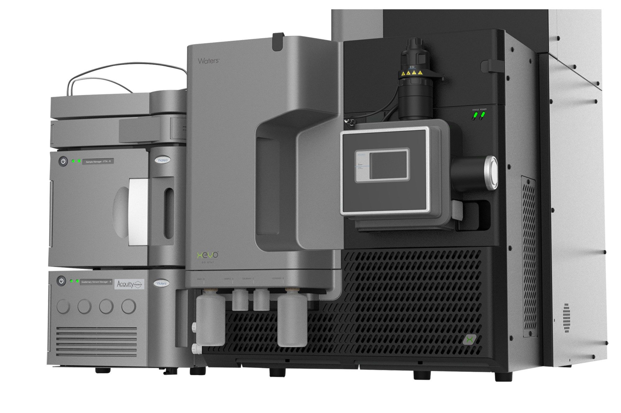 Xevo G3 QTof和ACQUITY Premier搭配使用的特定角度和局部放大特写视图