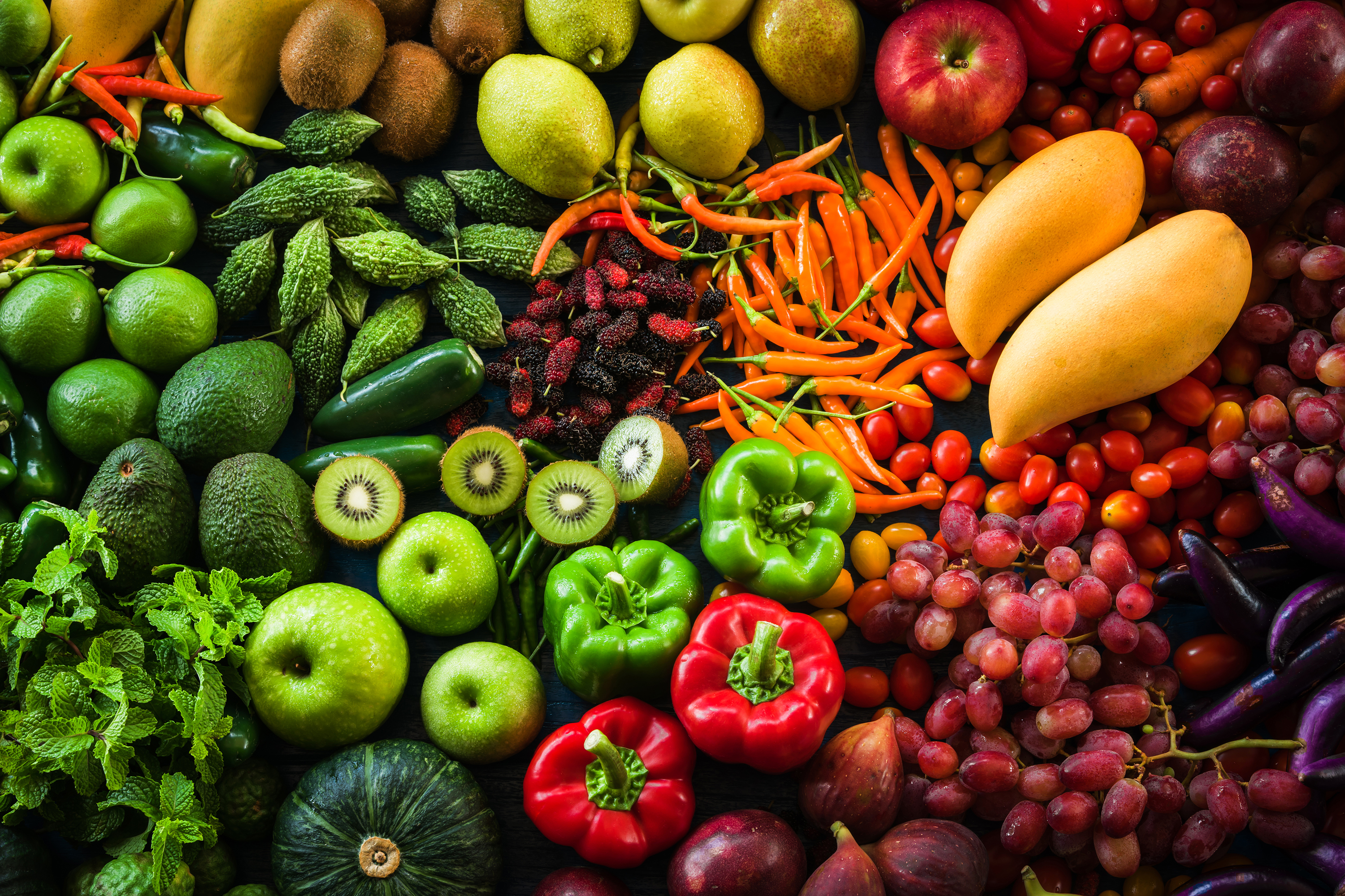 Different fresh fruits and vegetables