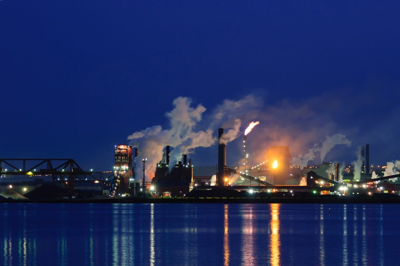 Steel plant at night