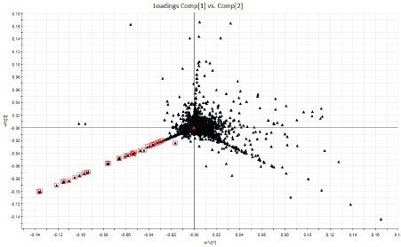 Loadings plot for all of the packaging samples.