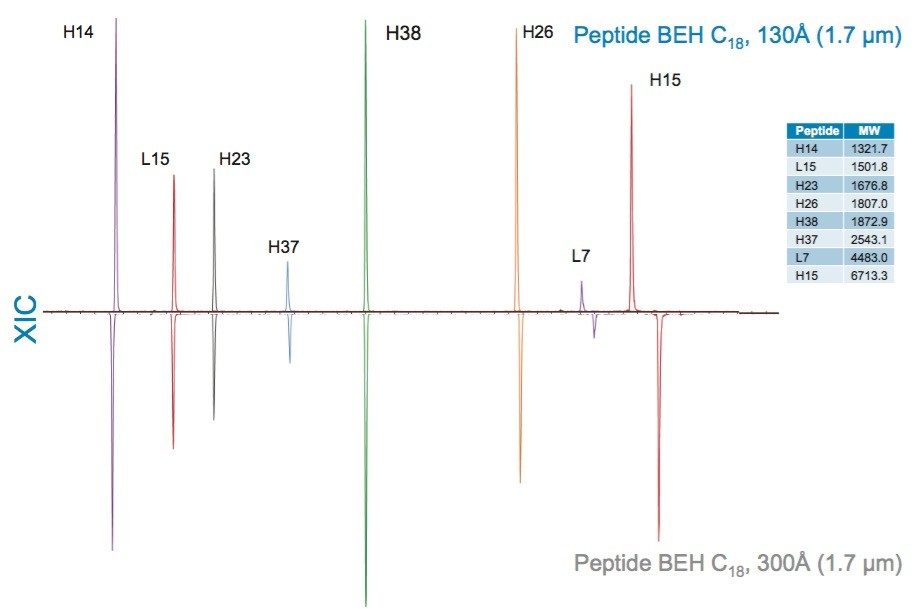 XIC profiles demonstrating the effect of pore size