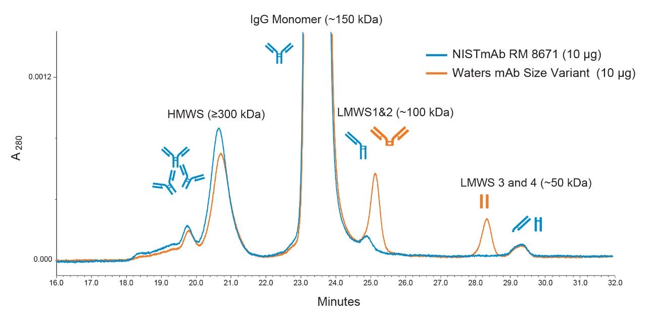 Separation of mAb aggregates, monomers, and fragments.