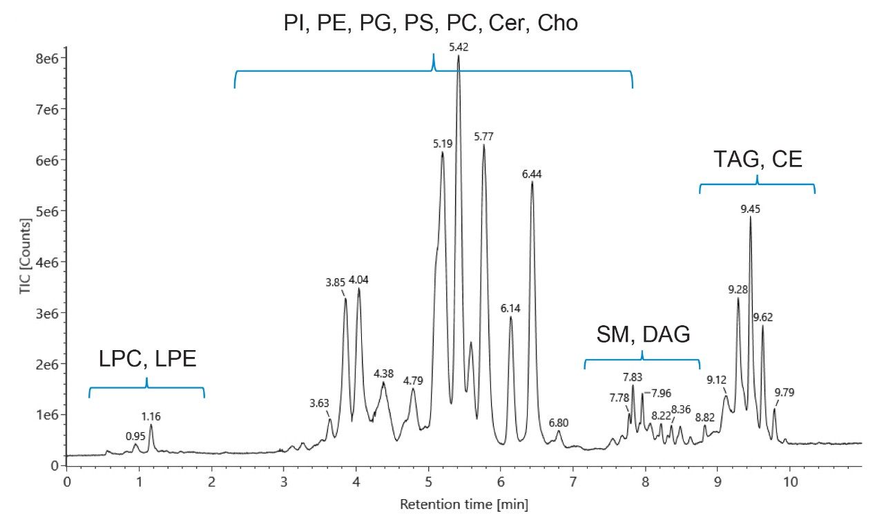 Representative positive mode total ion chromatogram of Avanti Polar Lipids bovine liver total lipid extract