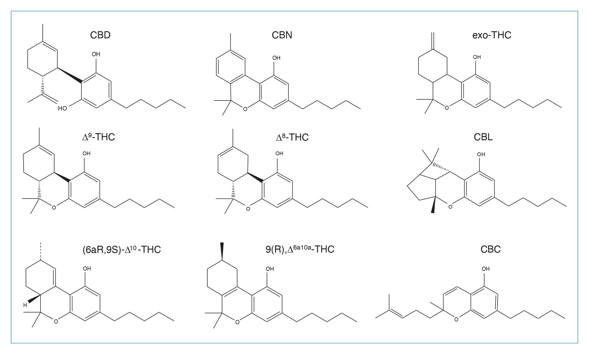 Structures of cannabinoids used or identified during the study