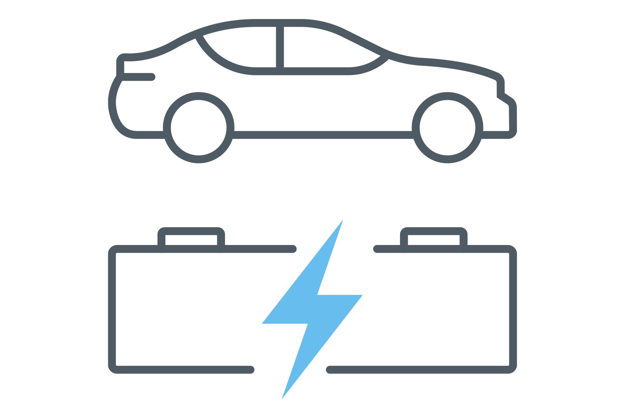 Line drawing of a vehicle with a battery below it