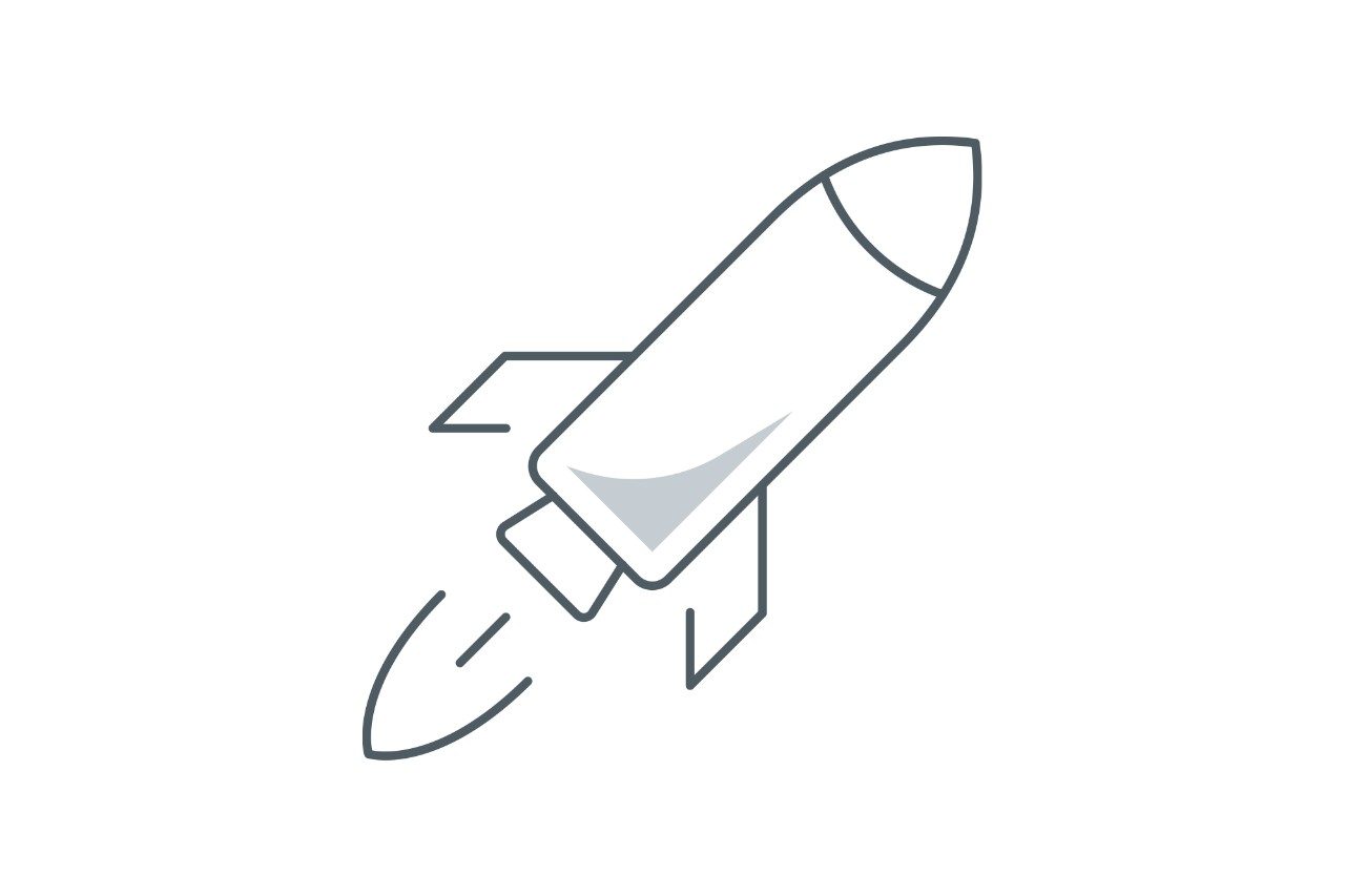 Line drawing of a rocketship in flight