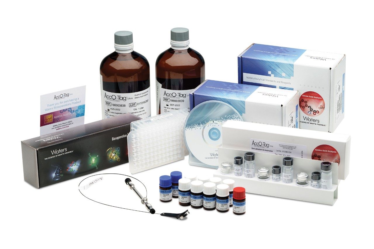 Kit de derivatização AccQ-Tag Ultra para utilização com plataformas automatizadas para processar até 32, 64 ou 96 amostras por vez. 